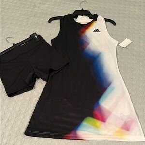 adidas Black White Multicolor Sleeveless Tennis Dress